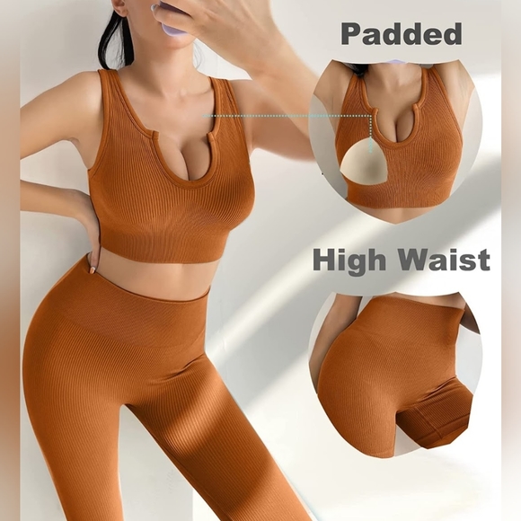 New 2pc Ribbed Set "Gotcha Snatched" Rust Color - Picture 3 of 6